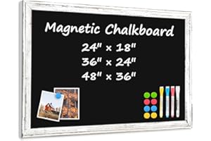 QUEENLINK Chalkboard for Wall, White Framed Chalk Board, 24" x 18" Wall-Mounted Decorative Black Board, Retro Rustic Chalk Wr