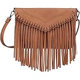 HDE Women's PU Leather Hobo Fringe Crossbody Tassel Purse Vintage Small Flap Envelope Handbag Western Sling Shoulder Bag