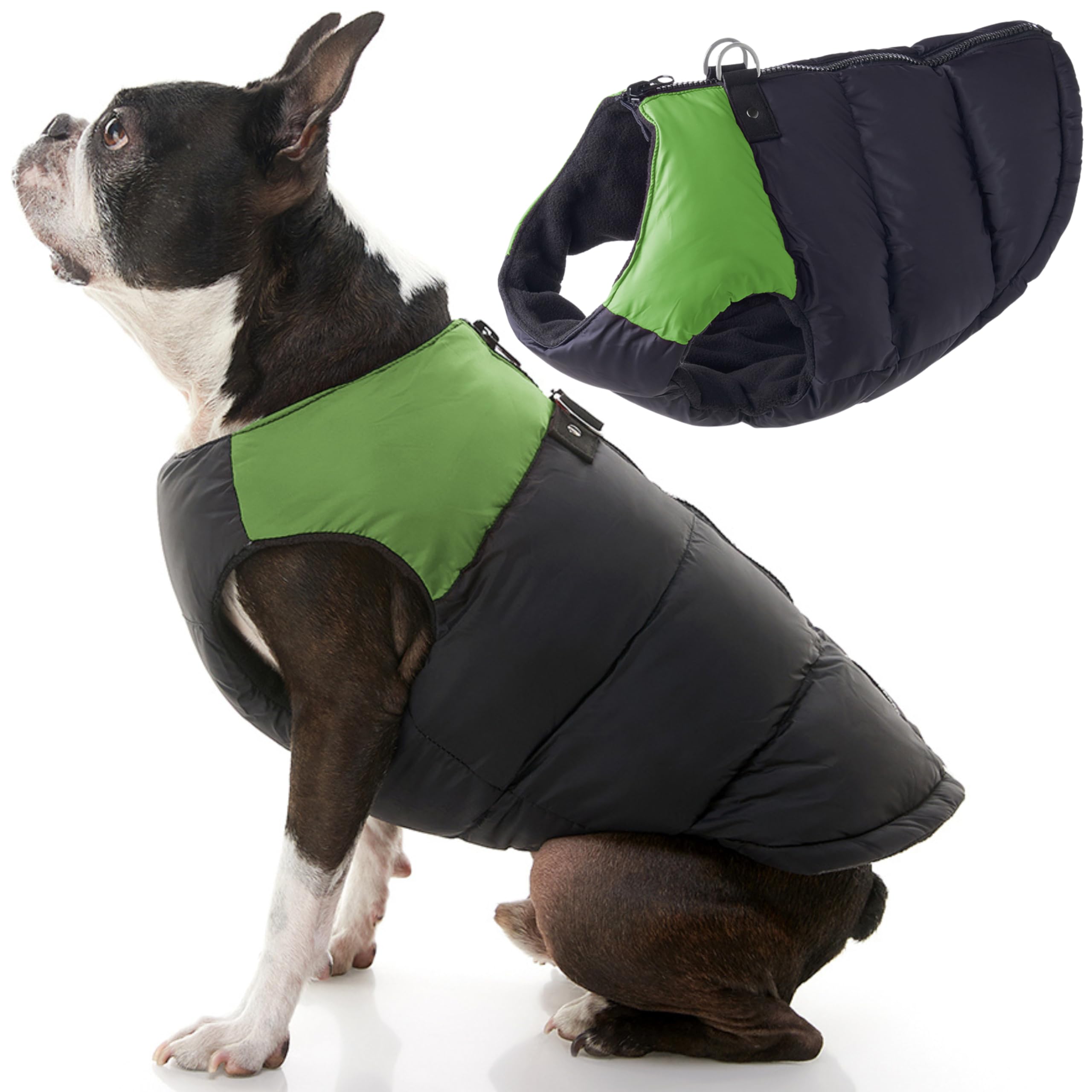 Gooby Padded Cold Weather Vest for Small Dogs with Safe Fur Guard Zipper Closure, X-Large, Green โ image 1