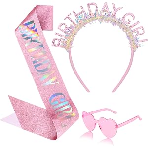 CIEHER Birthday Girl Headband & Sash + Pink Sunglasses Set for Birthday Decorations Gifts - Style D