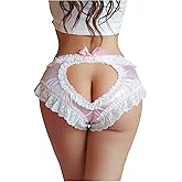 MakeMeChic Women's Lace Trim Satin Panties Ruffle Briefs Bow Front Cute Underwear