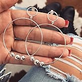 Doubnine Silver Hoop Circle Earrings Antique Ball Dangle Boho Accessories for Women