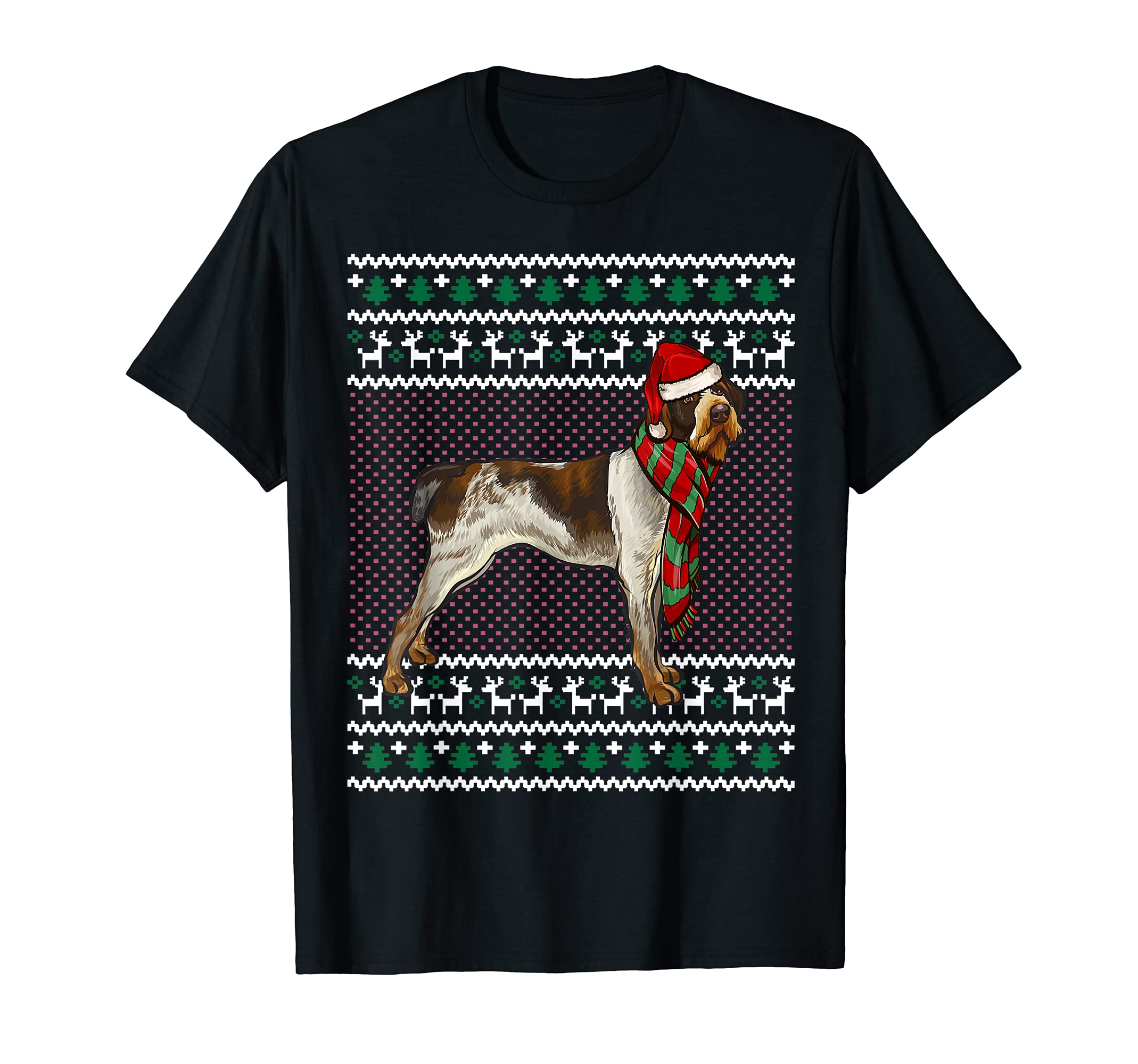 Xmas German Wirehaired Pointer Dog Santa Hat Ugly Christmas T-Shirt