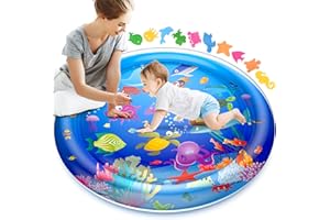 Faburo 40''X40'' Tummy Time Water Mat, XL Water Mat for Babies Inflatable Activity Center, Baby Water Mat for 3 6 9 12 Months Infants Baby Toys for Toddlers, Promote Baby's Growth