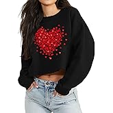 Valentines Crop Tops for Women Funny Heart Graphic Valentine Shirts Cropped Long Sleeve Valentine Pullover Tops