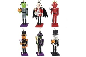 Nutcracker Ballet Gifts Halloween Tree 5" Ornaments Set, Wooden Figure Decorations, Spooky Scary Holiday Christmas Home Decor, Set of 6, Dracula, Frankenstein, Red Devil, Skeleton, Goblin, Pumpkinhead