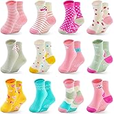 HYCLES Toddler Girl Socks, Non-Slip Cartoon Crew Socks with Grips for 6-12 Month Baby 1-7 Years Kids