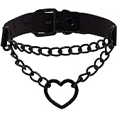 Sacina Goth Heart Chain Choker Necklace, PU Leather Choker, Gothic Punk Grunge Emo Necklace, Halloween Christmas Jewelry Gift for Women, Men
