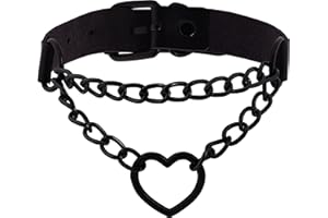 Sacina Goth Heart Chain Choker Necklace, PU Leather Choker, Gothic Punk Grunge Emo Necklace, Halloween Christmas Jewelry Gift for Women, Men