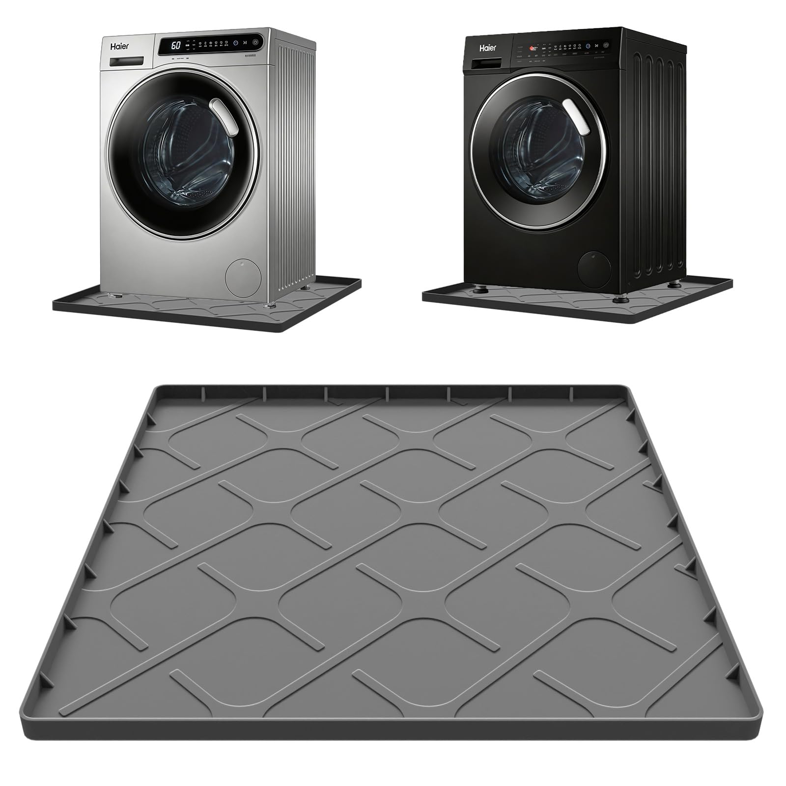 Photo 1 of Washing Machine Drain Pan Silicone Mat, 32 x 30 Inch Washer Drip Tray, Non-Slip Waterproof Washer Tray for Floor Protection, Anti-Vibration Mat for Washer or Dryer