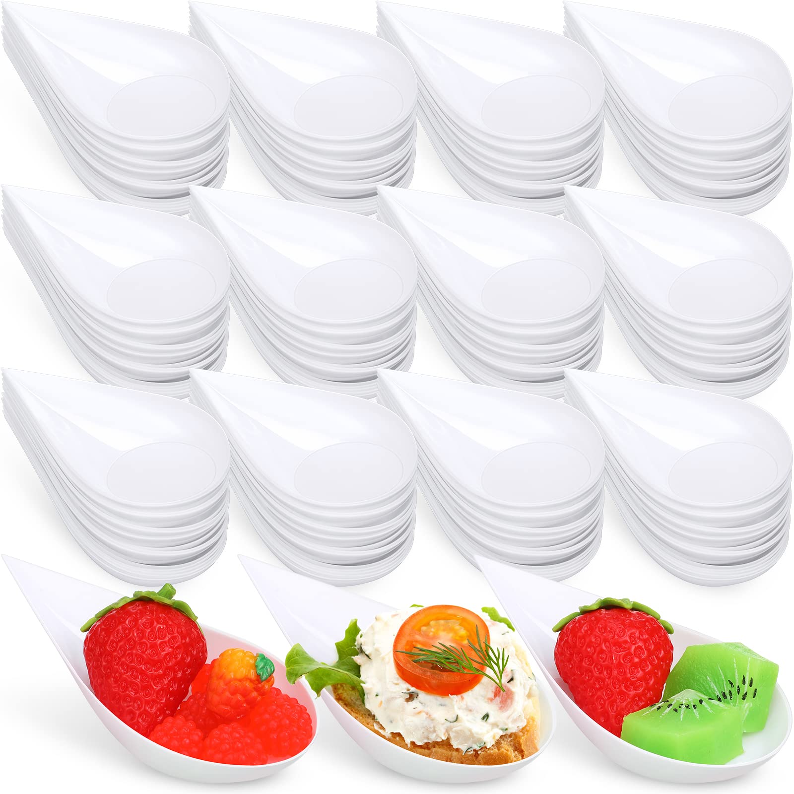 Photo 1 of Gandeer 300 pack 4inch Tear Drop Mini Appetizer Plates Spoons Plastic Tasting Spoons, Dessert Bowls & Mini Dessert Containers Disposable Catering Supplies for Parties & Events(White)