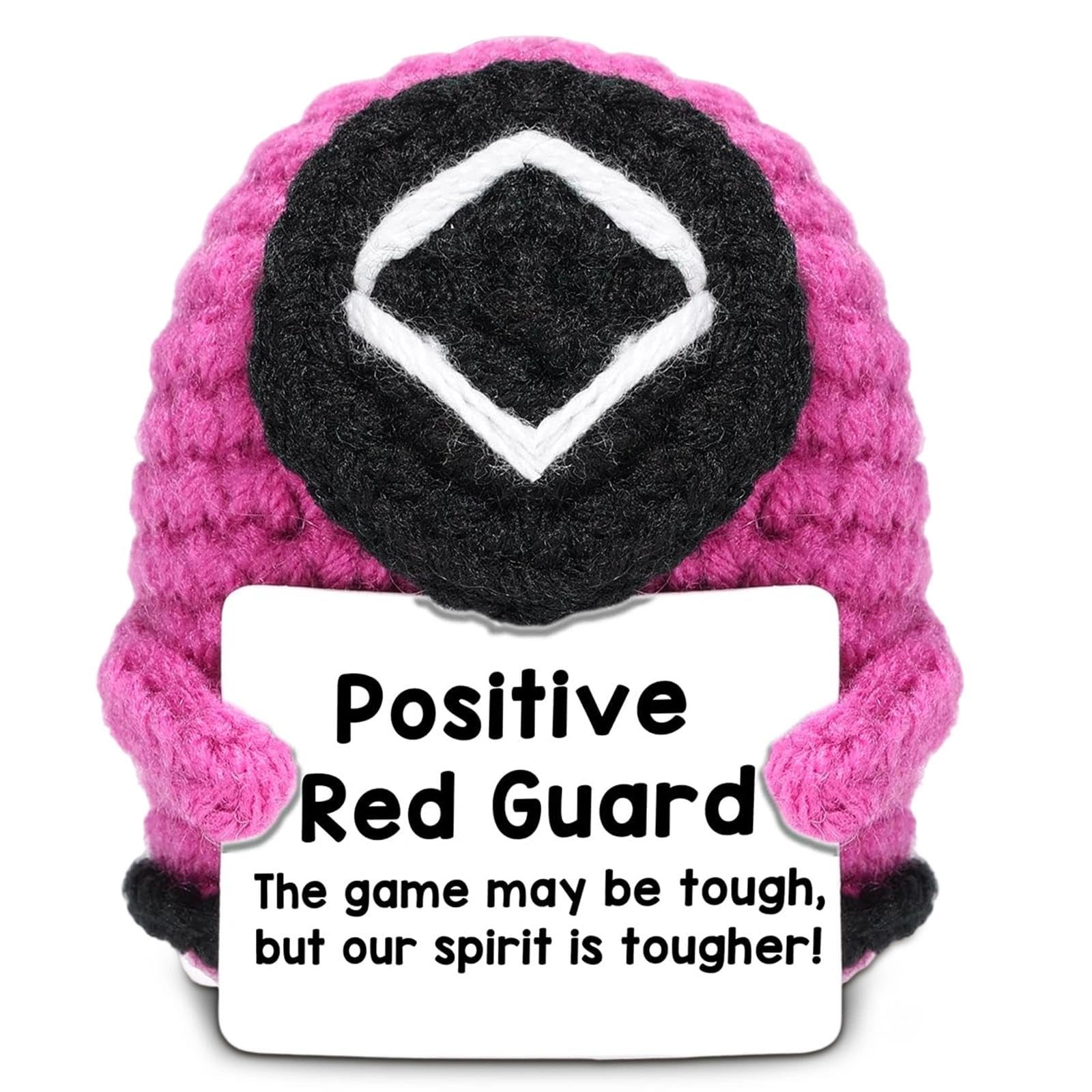 Fakcrkun Positive Crochet Doll, Funny Emotional Support Crochet Guard with Positive Energy Card, Handmade Heartwarming Emotional Support Gift for Cartoon Lovers, Perfect Decor for Office & Home