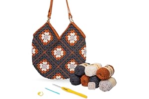 Yeezhee Crochet Kit for Beginners, Crochet Bag Starter Kit with Step-by-Step Video Tutorials, Granny Square Tote Bag Set, Sofa