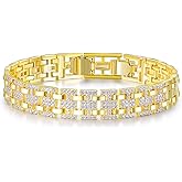 MOFEIJEW 14K Sliver Plated Cubic Zirconia Bracelet For Men and Women, 7mm Watch Link Bracelet | Metal link bracelet |Suitable for holiday gifts