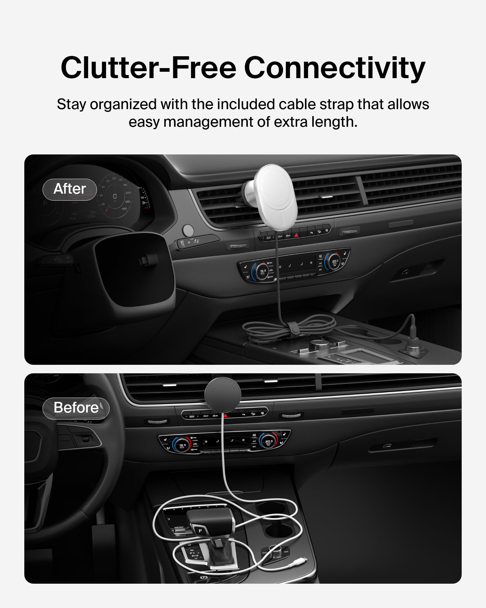 Belkin MagSafe-Compatible Wireless Car Charger 15W, Fast Charging Wireless Charger - Powerful Magnetic Vent Holder for iPhone 17, 16, 15, 14, 13 Series, Pixel 10, Secure Car Phone Mount - White