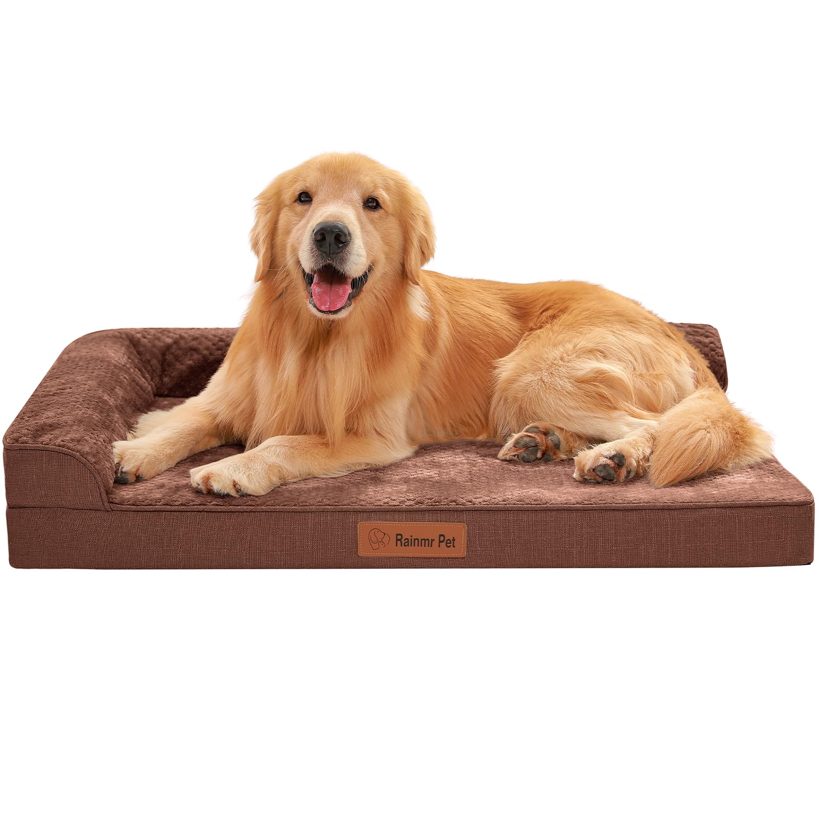 Rainmr Orthopedic Dog Beds for Large Dogs, Memory Foam Dog Beds Large Sized Dogs, Washable Removable Cover, Nonskid Bottom, Waterproof, for Indoor, Outdoor, Crate ＆ Car Use, 41x27x6 Inches, Brown Grey Image