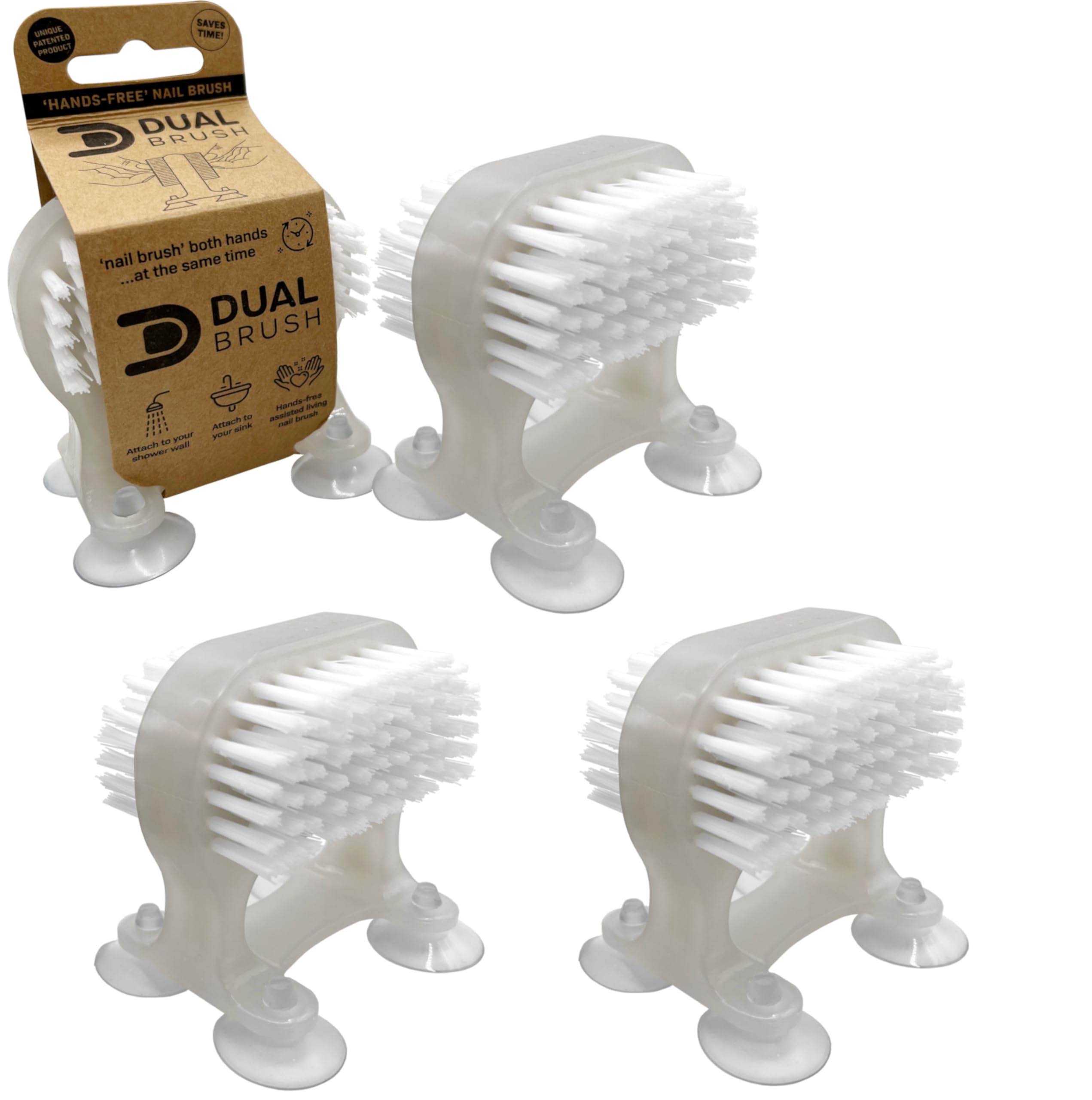 Double Sided Nail Brush with Built-In Suction Cup, Manicure Set Essential, Versatile Nail Brushes for Cleaning Nails and Hands, Hand-Free or Handheld Use for Comprehensive Hygiene - Pack of 3