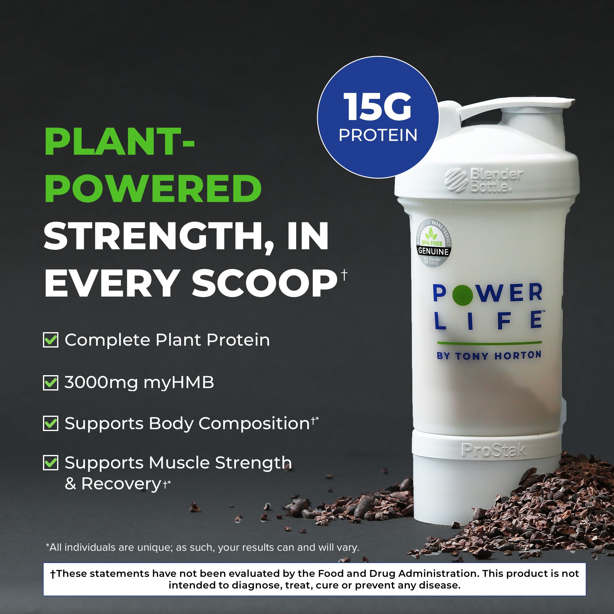 POWERLIFE Tony Horton High Impact Plant Protein Powder with 3000 MG of HMB (Vanilla - New Formula) Foundation Four Greens Drink with Pre & Pro Biotics, Essential Magnesium (Strawberry)