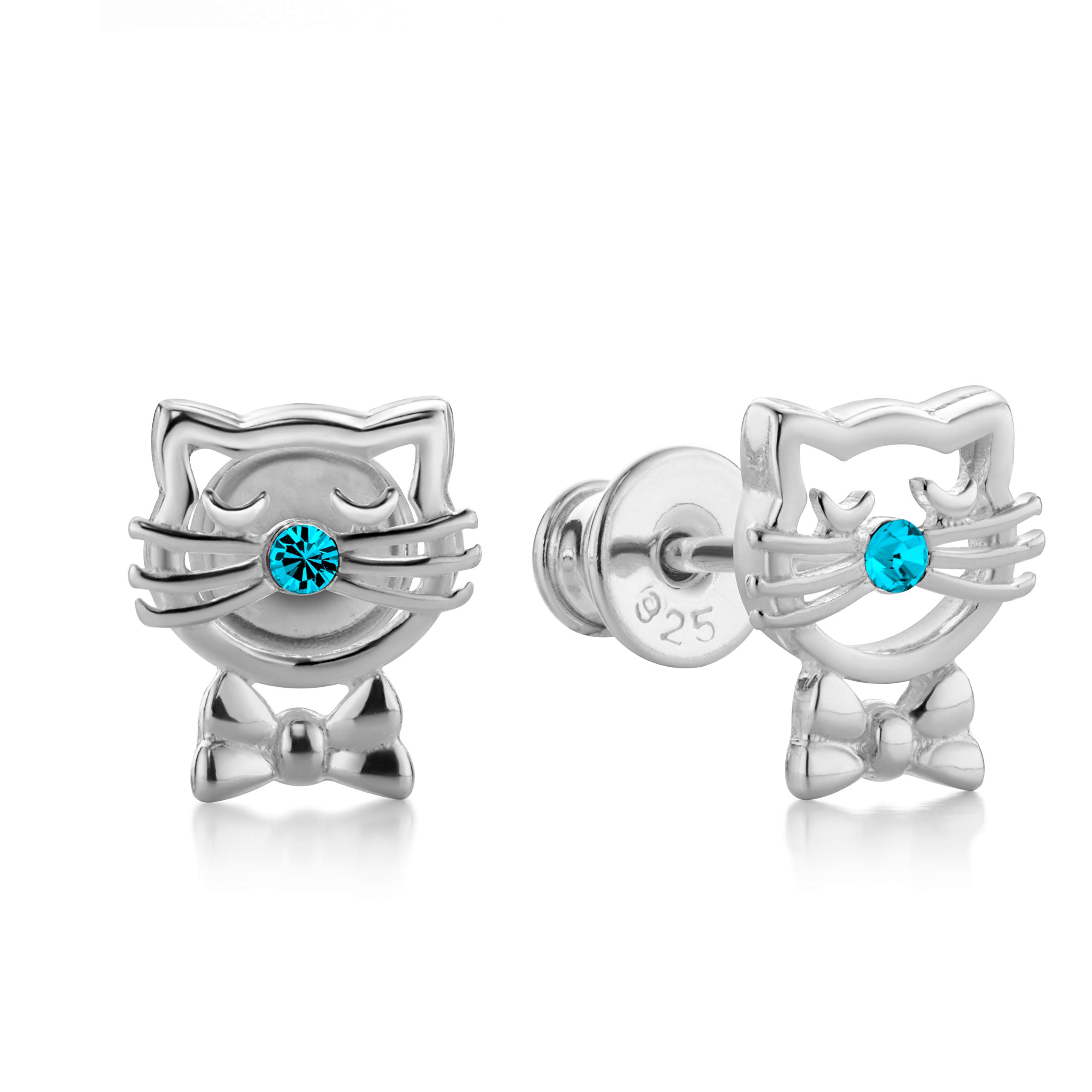Butterfly Cute Cat Shaped Sterling Silver Earrings With Embedded Crystals