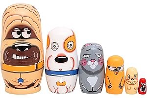 Bgraamiens 6PCS Russian Nesting Dolls Handmade Wooden Nesting Dolls Cute Pets Nesting Dolls Russian Dolls Wishing Dolls Matryoshka Doll for Gift(Yellow Dog)