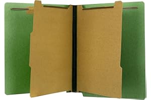 The File King Green Pressboard Classification Partition File Folder - Letter Size | Box of 10 | End Tab with Two Dividers | 2” Expansion | Durable 2-Inch Fastener Prongs