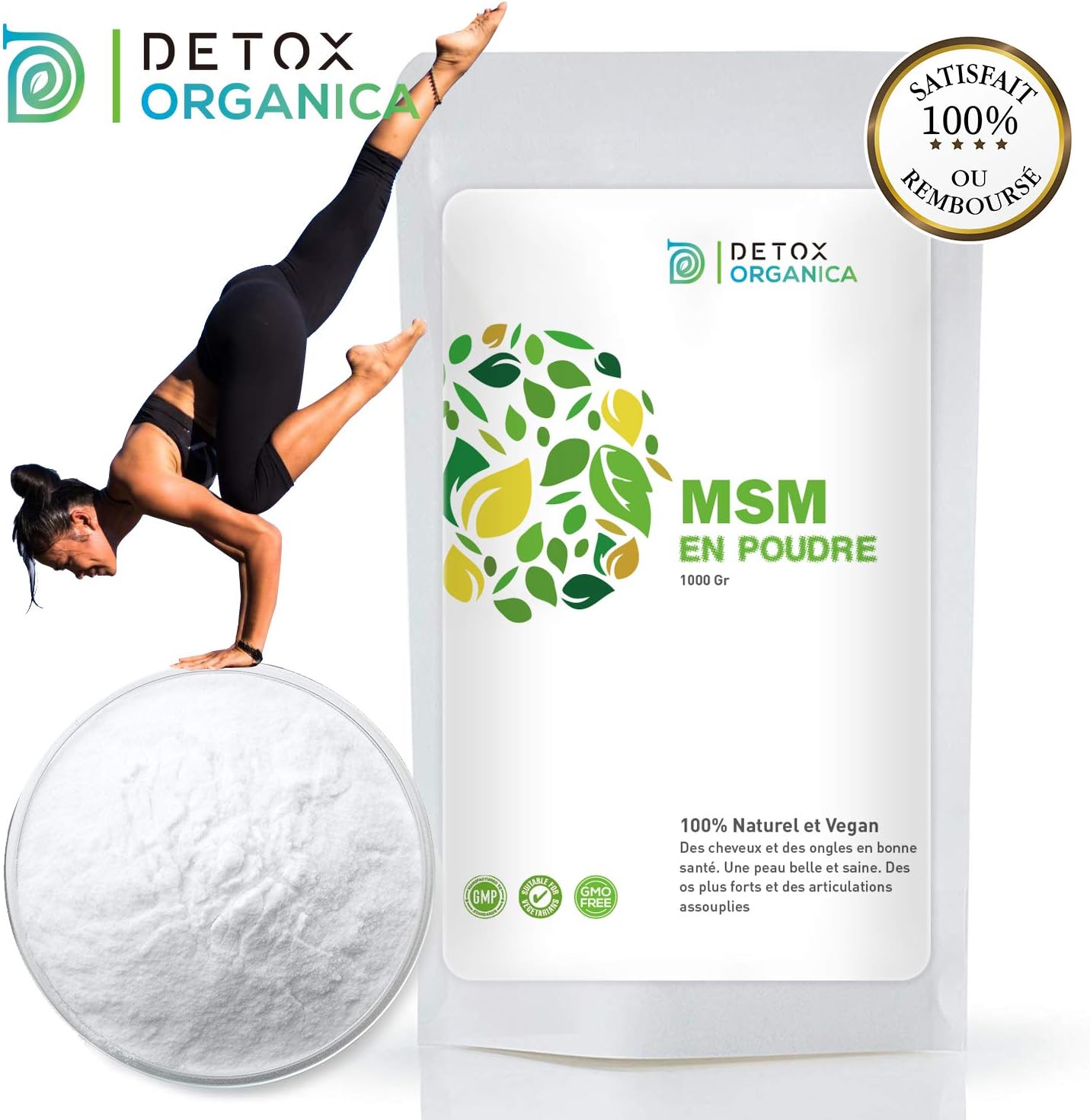 Detox Organica MSM Polvo MSM 1 kg Puro 99,9% - 100% natural y vegano, aliado para la artritis y ...