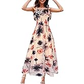 COOUFE Women's Summer Dresses 2025 Sundress Spaghetti Strap Smocked Ruffle Beach Long Dress Boho Floral Maxi Dresses