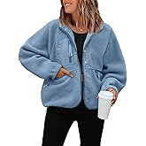 ReachMe Womens Sherpa Jacket Casual Lapel Button Down Cropped Fuzzy Fleece Jackets Long Sleeve Winter Coats with Pockets