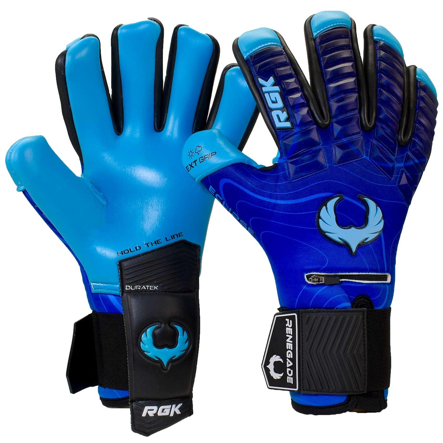 Renegade GK Eclipse Riptide Professional Goalie Gloves Pro Finger Savers Black| Blue Soccer Goalkeeper Gloves (Size 9, Youth-Adult, Neg. Cut, Level 5)