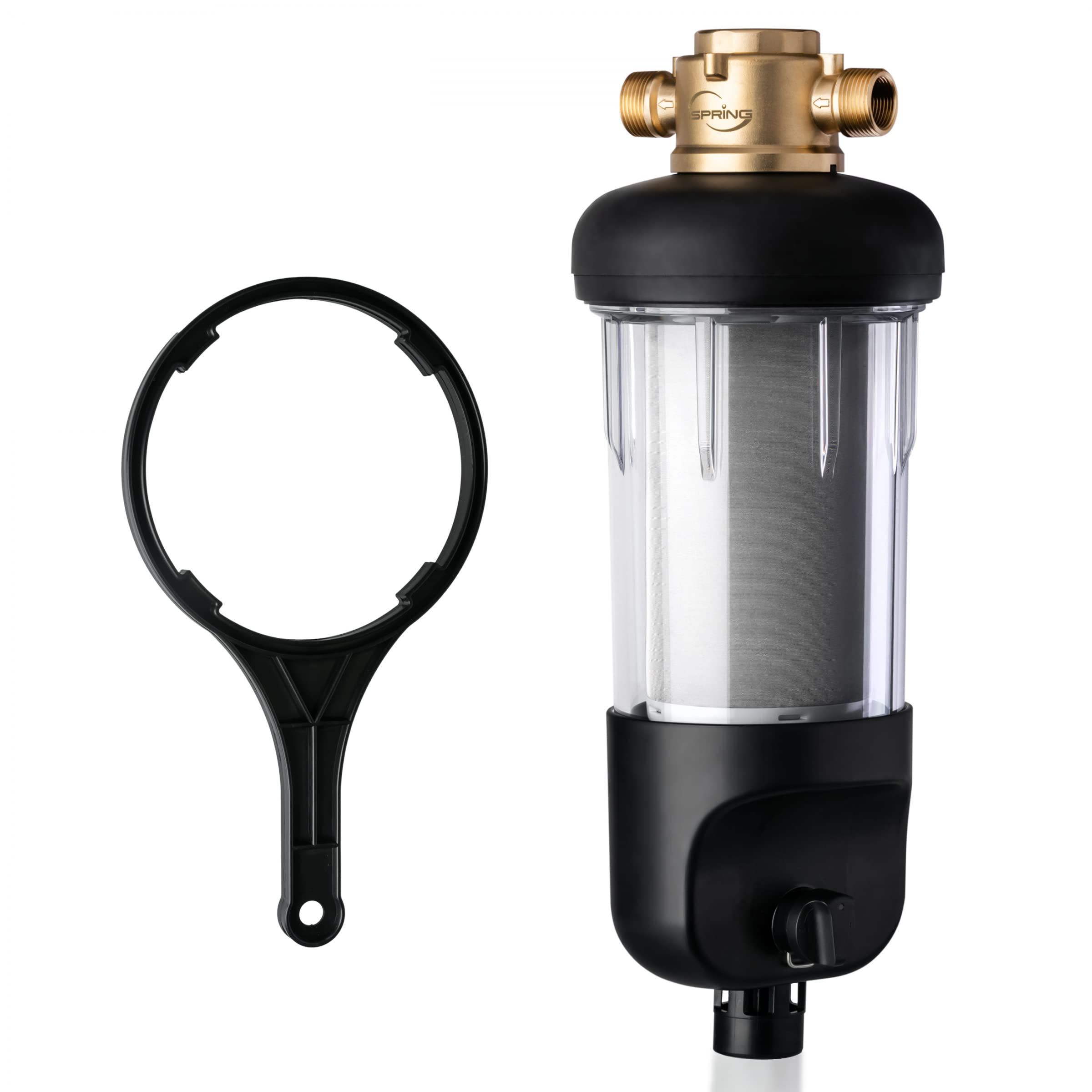 iSpring WSP500J Reusable Whole House Spin-Down Sediment Water Filter, Upgraded Jumbo Size, Large Capacity, 500-Micron Flushable Prefilter Filtration, 1" MNPT + 3/4" FNPT, Lead-Free Brass Image