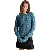 GreenMount Women Marled Cashmere Sweaters Loose Ribbed Hollow Out Crewneck Long Sleeve Pullover Sweater
