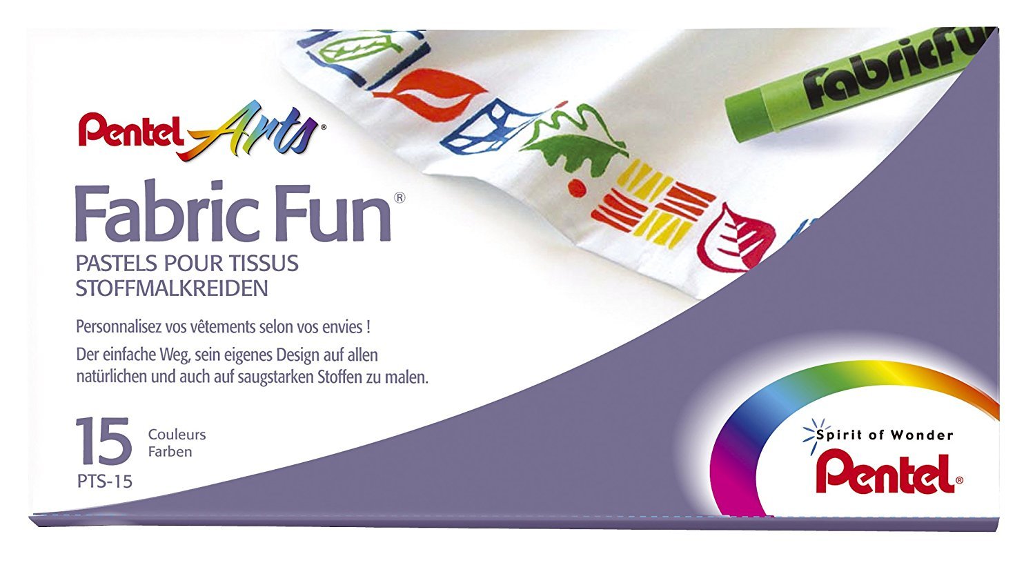 Pentel GmbH PTS15 Fabric Crayons Pack of 15 Plastic Case