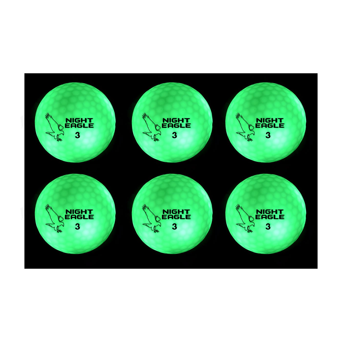 Night Eagle CV LED Golf Balls - Light Activated - No Timer - 6 Pack (Green)