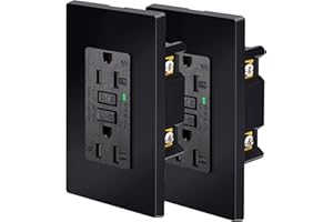 Black 20 Amp GFCI Outlet,NineLeaf GFI Dual Receptacle 20A Black,TR Tamper Resistant and WR Weather Resistant,Ground Fault Circuit Interrupters,Wall Plate Included,ETL Listed, 2 Pack Black