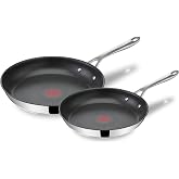 T-Fal Jamie Oliver Nonstick Stainless Steel Frying Pan Set 9.5" &amp; 11" | Induction compatible, Oven safe to 500&deg;F, Thermo-Signal heat indicator, Dishwasher safe, Riveted stainless steel handles
