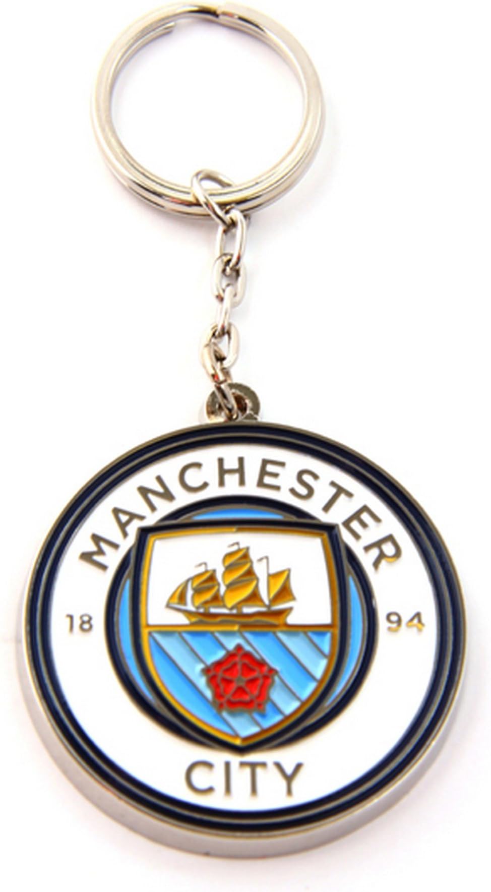 Manchester City Official Metal Crest Keyring White Blue
