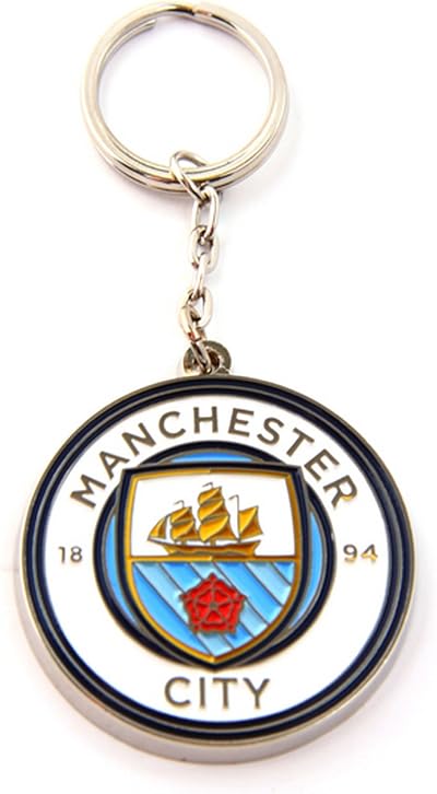 Manchester City Official Metal Crest Keyring White Blue