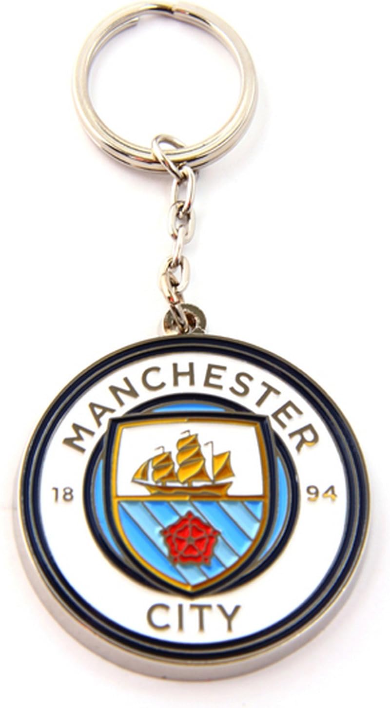 Manchester City Official Metal Crest Keyring White Blue