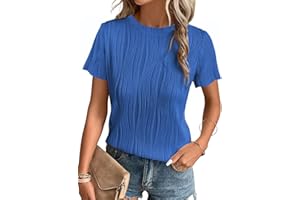 Dimur Womens Summer Tops Trendy Textured Short Sleeve T Shirts Crewneck Business Casual Outfits Tees Blouses