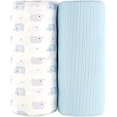 Viviland Jersey Swaddle Blanket, Ultra Soft Stretchy Receiving Blanket, Baby Boy Newborn Swaddle Wrap, 40 x 30 inches, 2 Pcs, Elephant