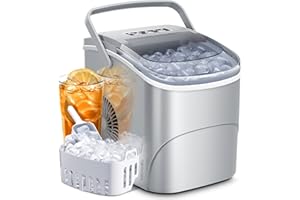 AGLUCKY Ice Makers Countertop with Handle,26.5Lbs/24H,9 Cubes in 6 Mins,2 Sizes of Bullet Ice,Portable Machine with Self-Cleaning,Perfect for Home Kitchen(Grey)