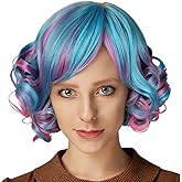 KiyaCos Cosplay Wig Short Curly Colorful Rainbow Cosplay Halloween Party Princess Costume Hair for Women