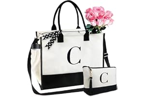 BeeGreen Personalized Birthday Gifts for Women Canvas Tote Bag w Zipper & Adjustable Strap & Inner & Side Pouch for Mom