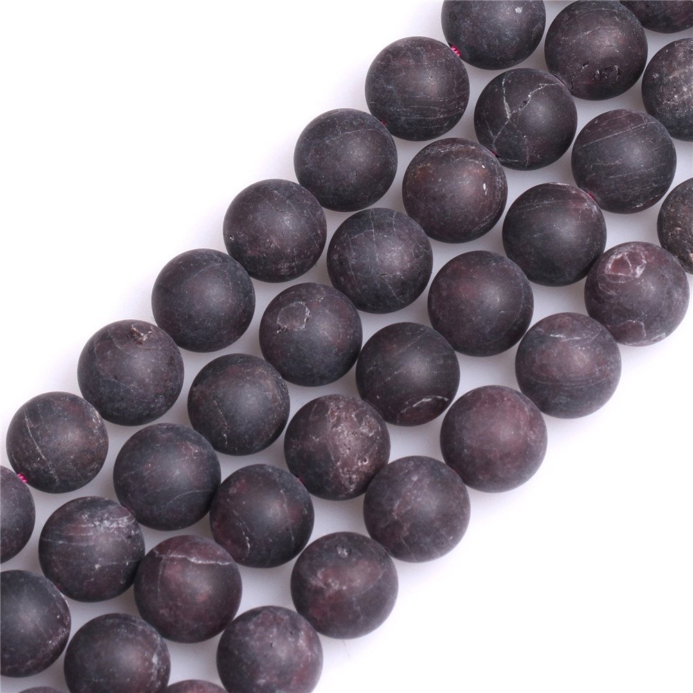 Round Natural Frosted Matt Antiqued Red Garnet Stone Beads for Jewellery Making 15'' (10mm)