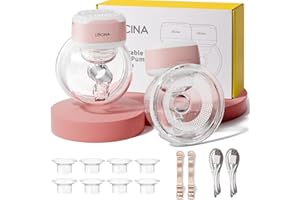 LUCINA BABY Wearable Breastfeeding Pump Hands Free of Long Battery Life, Portable Electric Breast Pump with 3 Modes and 9 Levels, LED Display, Anti-backflow, 16/18/20/22/24mm Flanges & Inserts, 2 Pack (Pink)