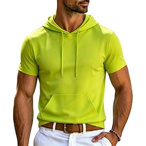 Cambkatl Men's Short Sleeve Hoody Slim Fit Stretchy Drawstring Athletic Casual Pullovers Sweatshirts