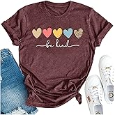 Boho Be Kind Shirt Women Heart Print Teacher Tshirts Vintage Graphic Tee Summer Casual Inspirational Tops