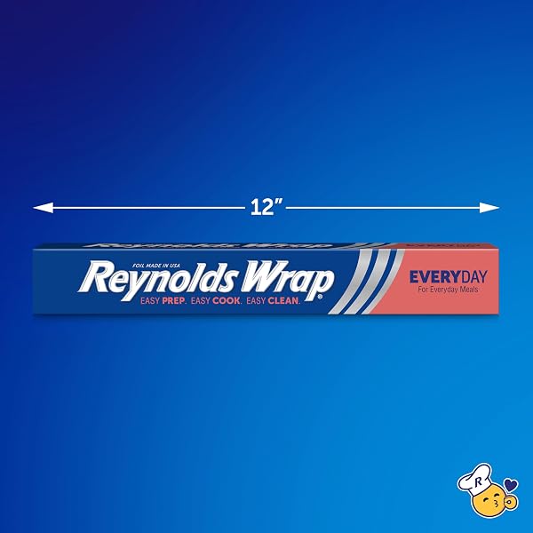 REYNOLDS WRAP EVERYDAY STRENGTH ALUMINUM FOIL ROLL, FREEZER SAFE AND GRILL SAFE, GREAT FOR FOIL PACKETS AND HOME COOKING, 12 INCHES WIDE, 30 TOTAL SQ. FT.