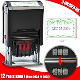 Bertiveny Ok-to-Pay-Stamp-with-Date Self Inking Date Stamp Office Stamps with Pay for Business Supplies,Payable Paid Stamp 12-Year Bands 2-Colored Ink,Green/Purple 2025