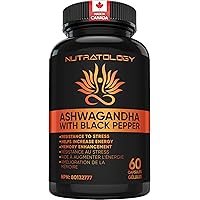 Nutratology Organic Ashwagandha | Canadian-Made | Increases Resistance To Stress & Supports Memory Enhancement | W/Black Pepp